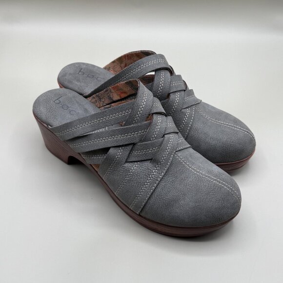 B.Ø.C Gray Leather Wedge Mules Clogs Size 9 Slip On - Picture 2 of 9